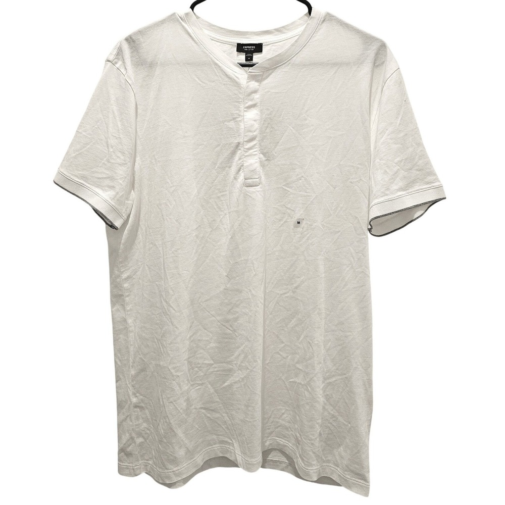 Express Men's NWT White Pima Cotton White Short Sleeve Henley Crew Neck Shirt  M